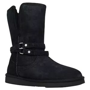 🖤 UGG Black Sheepskin Suede Palisades Biker Strap Short Boots Booties Uggs